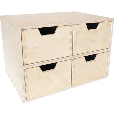 Afbeelding van Creative Deco Mini Houten Kist met 4 Laden Opbergkast Box Onbeschilderd Multiplex 28,5 x 20 19 cm