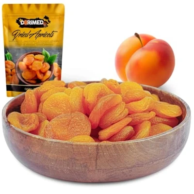 Afbeelding van gedroogde abrikozen, 1 kg, groot kaliber, zonder pitten, suikervrij, rijk aan vezels, glutenvrij, veganistisch en vegetarisch, hersluitbare zak, kg Dorimed
