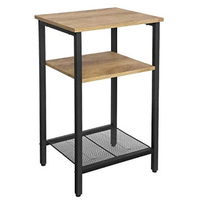 Afbeelding van VASAGLE bijzettafel en nachtkastje met 3 planken, robuust stalen frame, woonkamer, slaapkamer, eenvoudige montage, honingbruin zwart LET201B05, gelegeerd, groot