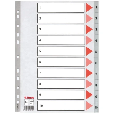 Image de Esselte intercalaires numériques 1 10 divisions polypropylène a4 gris 100105