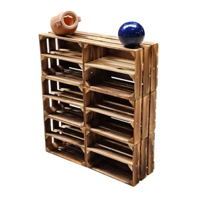 Afbeelding van Teramico Set van 6 vintage gevlamde houten kisten 40 x 30 25 cm wijn en fruitkisten