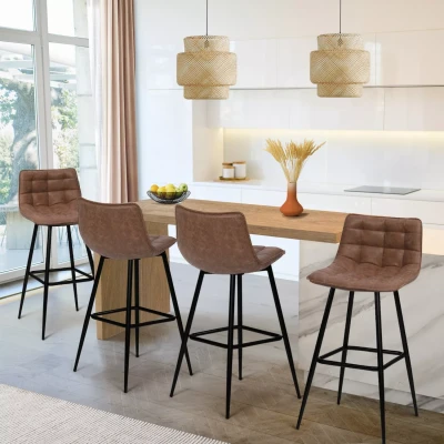 Image de Lot de 4 tabourets bar MADY marron vintage