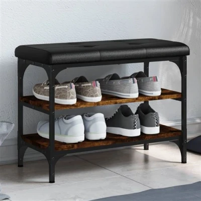 Afbeelding van Schoenenbank 62x32x47 cm bewerkt hout gerookt eikenkleurig
