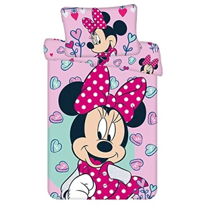Afbeelding van Disney Minnie Mouse babybeddengoed met dekbedovertrek 100 x 135 cm en kussensloop 40 60 cm, 100% katoen ritssluiting, roze
