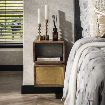 Afbeelding van Hoyz Collection Nachtkastje XS Brass Massief Mango Zwart 30cm breed