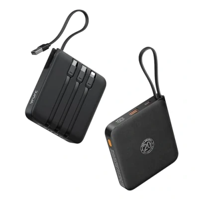 Afbeelding van VRURC Externe accu, 20.000 mAh, met 4 geïntegreerde kabels, mini powerbank, USB C, 22,5 W, snel opladen, draagbare batterij led display, voor iPhone Samsung Huawei Xiaomi
