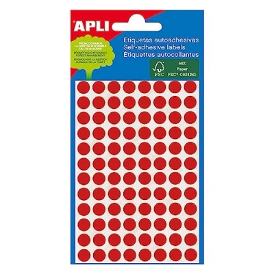 Afbeelding van Apli ronde etiketten in etui diameter 8 mm, rood, 288 stuks, 96 per blad (2046)