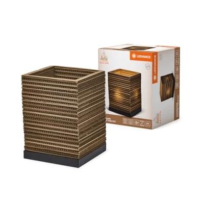Afbeelding van LEDVANCE tafellamp Decor Cardboard Vierkant bruin van golfkarton, lichtgewicht, E27, 200 mm diameter , lampenkap gerecycled materiaal, duurzaam dankzij vervangbare lichtbron, eenvoudig te installeren