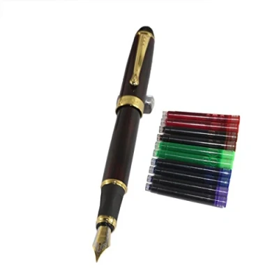 Afbeelding van Jinhao 450 Normal Nib Fountain Pen Donkerrood met 5 kleuren Gullor Ink Cartridges