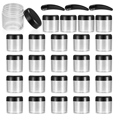 Afbeelding van 20 x 40 ml transparante plastic blikjes met 3 mini spatels, zwart., Gesloten fles