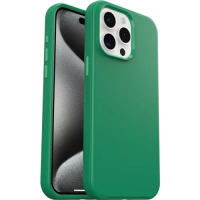 Image de OtterBox Symmetry Series Coque de protection pour téléphone portable compatibilité avec MagSafe polycarbonate, caoutchouc synthétique, verre au phosphate d&#039;argent jus vert (vert) Apple iPhone 15 Pro Max