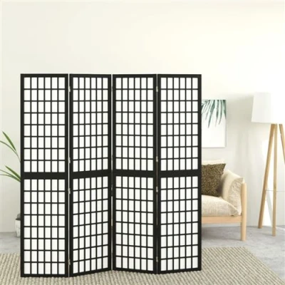 Afbeelding van Kamerscherm inklapbaar 4 panelen Japanse stijl 160x170 cm zwart