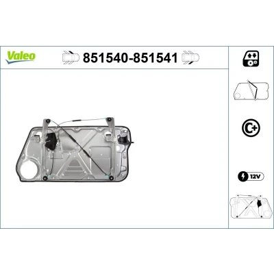 Afbeelding van Valeo Raammechanisme Links voor Electrisch Met montageplaat Zonder elektro motor comfort functie 851540 VOLKSWAGEN: New Beetle Hatchback