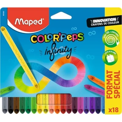 Afbeelding van Maped Color&#039;Peps Infinity kleurpotloden 100% vulling, bruikbaar geen afval zonder slijpen zeer duurzaam ergonomische driehoekige vorm etui met 18 potloden