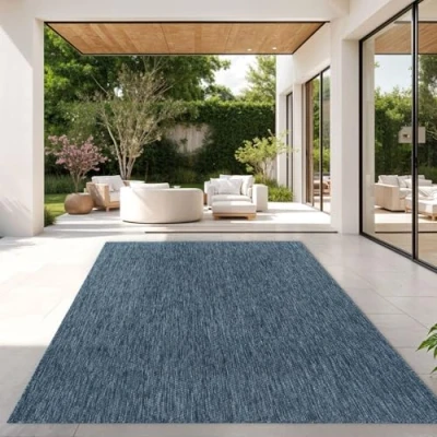Afbeelding van TT Home Keukentapijt voor buiten, balkon, terras, effen, modern design, kleur: blauw, afmetingen: 120 x 160 cm