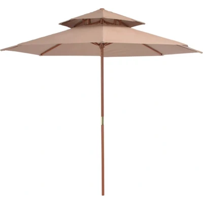 Afbeelding van Parasol dubbeldekker met houten paal 270 cm taupe
