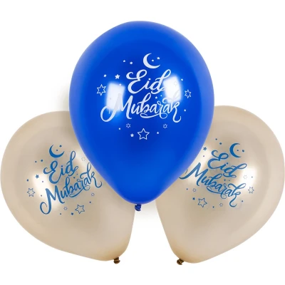 Afbeelding van Eid Mubarak Ballonnen Blauw Goud 25cm 6 stuks