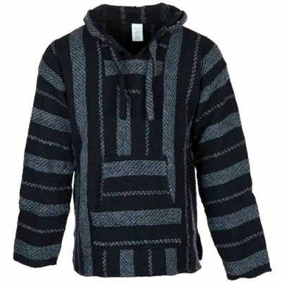 Afbeelding van Siesta Baja Hoodie Top met capuchon Trui Mexicaanse Jerga voor dames en heren, Donkergrijze streep