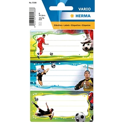 Afbeelding van HERMA 5588 Set van 6 gelinieerde zelfklevende etiketten voor voetbalboek, 76 x 35 mm, school, kinderen, meisjes, jongens, meerkleurig