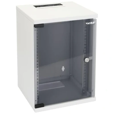 Afbeelding van HMF 63409 07 netwerkkast, serverkast 10 inch, 9 U, diepte 300 mm, volledig gemonteerd, glazen deur, lichtgrijs