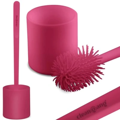 Afbeelding van CleanGang siliconen toiletborstel B!Rush voor een grondige en eenvoudige reiniging in magenta met borstelharen Sneldrogende hygiënische 1 stuk