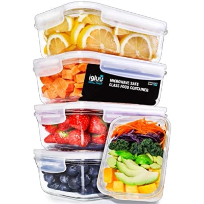 Afbeelding van Igluu Glazen Meal Prep Containers met Transparante Luchtklep Deksels Luchtdicht Portie Controle Voedsel Vershoudbak BPA Vrij Magnetron, Vriezer en Vaatwasserbestendig [5 Stuks + 1 Extra Deksel]