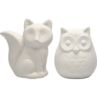 Afbeelding van Dierenspaarpotten uil en vos 9 cm wit 2 stuks