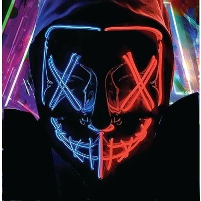 Afbeelding van TK Gruppe Timo Klingler Kostümheld® Griezelig led masker mix rood en blauw als bestuurbaar sinds Purge, voor Halloween, carnaval kostuum dames heren (rood/blauw
