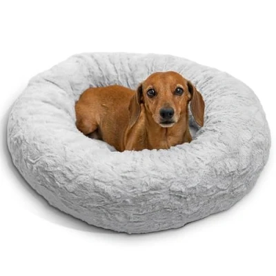 Afbeelding van Best Friends by Sheri The Original Kalmerend donutbed voor katten en honden, luxe bont, grijs, maat S, 58,4 x cm