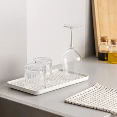 Afbeelding van Navaris set van 2 afdruipbakjes 31 x 17,5 cm 2x kleine lekbak met rooster voor kopjes, glazen en kommetjes Ook te gebruiken koffiemachine