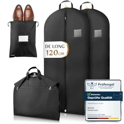 Afbeelding van Bruce.® 2 kledinghoezen (120 x 60 cm) inclusief 1 schoenentas, hoogwaardige herenkostuumhoes voor kleding, ademende kledinghoes reizen en opbergen