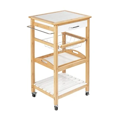 Afbeelding van Wenko keukentrolley &#039;Finja&#039; bamboe, met wieltjes, 3 planken en 1 lade, bruin, 49,0 x 38,0 81,0 cm