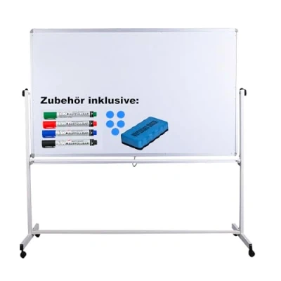 Afbeelding van Mobiel whiteboard, aan beide zijden beschrijfbaar, in 2 maten, beschermend gelakt, magnetisch, incl. gratis accessoires, pennen, sponzen, magneten, afmetingen 180 x 100 cm