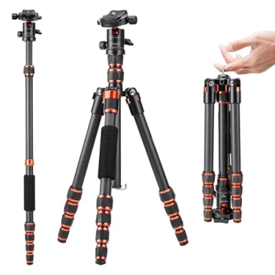 Afbeelding van K&amp;F Concept camera statief, lichtgewicht carbon reisstatief, compacte fotografie statief met monopod, 360 balhoofd en vrijgaveplaat voor DSLR C225C0+BH 25 (BA225)