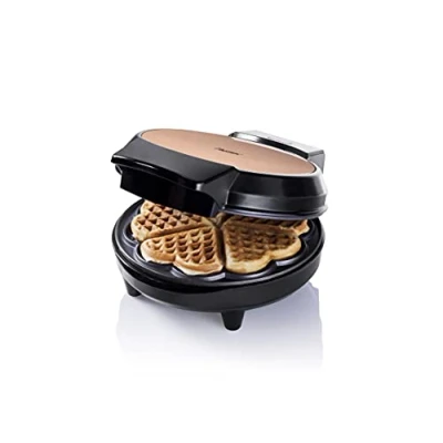Afbeelding van Bestron Wafelijzer voor klassieke hartwafels, Wafelmaker met indicatielampje &amp; antiaanbaklaag, 700 Watt, kleur: koper