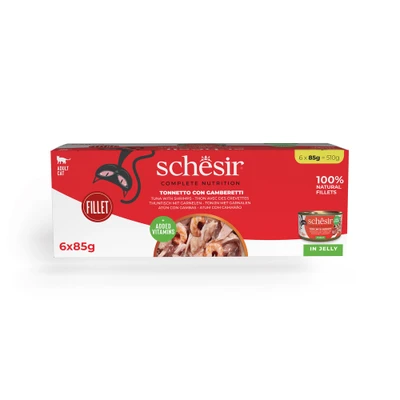 Afbeelding van 6x85g In Gelei Tonijn met Garnalen Schesir Kattenvoer