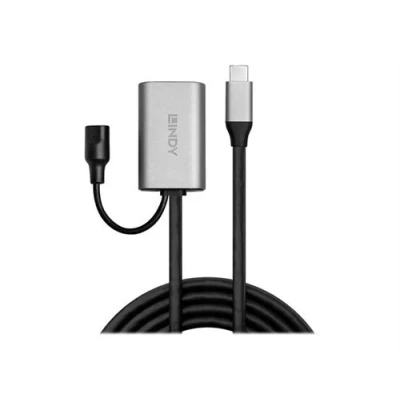 Image de Lindy Câble d&#039;extension USB C (M) pour type A DC jack de 35 mm x 135 (F) 3.1 Gen 1 / Thunderbolt 3 5 m rond actif noir