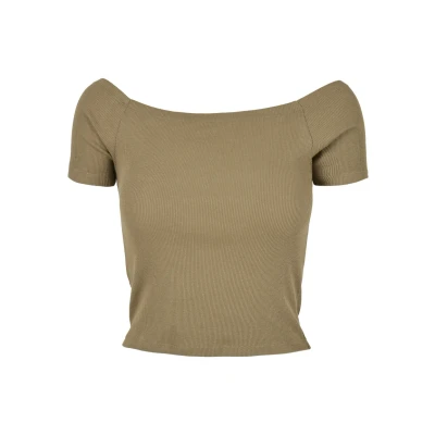 Afbeelding van Urban Classics OFF Shoulder Tshirt basic, Dames, Maat: 4XL, Khaki