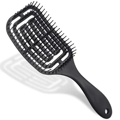 Afbeelding van Vinabo Ontwarrende haarborstel, trekt niet professioneel, gebogen, geventileerd, voor nat en droog haar, massageborstel, dames, heren kinderen, zwart