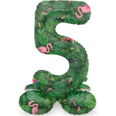 Afbeelding van Folat Staande folieballon Cijfer 5 Jungle Vibe 72 cm