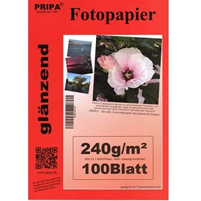 Afbeelding van pripa 100 vellen DIN A3 fotopapier 240 g/m² Glanzend Direct droog Waterdicht wit Hoogglans voor inkjetprinters
