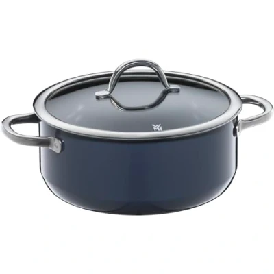 Afbeelding van WMF Fusiontec Inspire Grote inductiekookpan met deksel van glas en high tech keramiek, krasbestendig, ongecoating, donkerblauw, 24 cm, Made in Germany