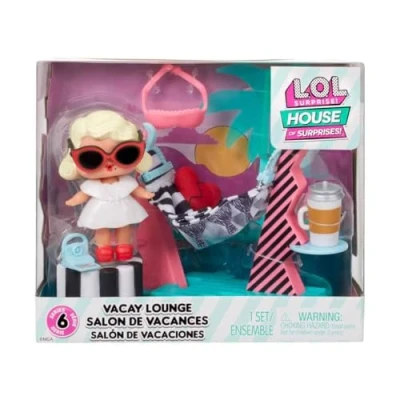 Afbeelding van LOL Surprise OMG House of Surprises vakantiesalon, met 1 babypop van 7,6 cm en 8 verrassingen, voor verzamelaars kinderen vanaf 4 jaar