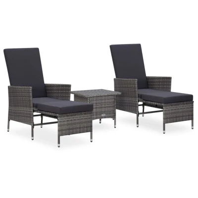 Afbeelding van 3 delige Loungeset met kussens poly rattan grijs