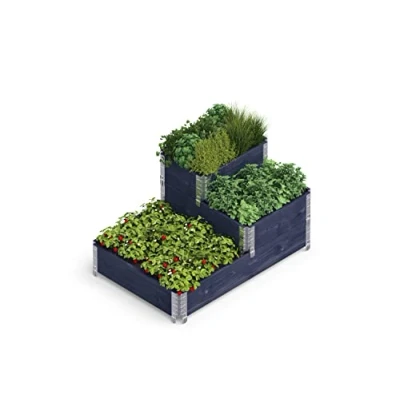 Afbeelding van Upyard Stepped bed Modern verhoogd van pallets modulair bloembed met meerdere niveaus natuurlijk hout voor tuin en terras, zwart, 120 x 80 58,5 cm