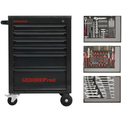 Afbeelding van GEDORE RED R21560005 MECHANIC gereedschapswagen zwart met 6 laden (3 gevuld) 129 delig 3300031