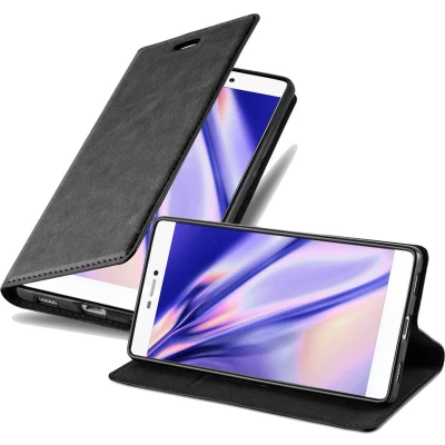 Afbeelding van Cadorabo Hoesje geschikt voor Huawei P8 in ZWARTE NACHT Beschermhoes met magnetische sluiting, standfunctie en kaartvakje Book Case Cover Etui