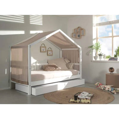 Afbeelding van Vipack Huisbed Forrest met rolbed en bedtent 90x200 Wit