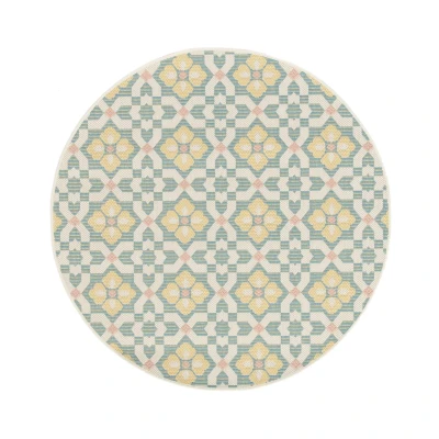 Afbeelding van Rond Buitenkleed Bubbly Tulip Turquoise/geel 120 Cm