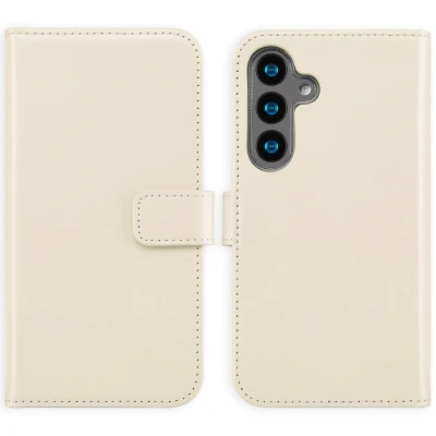 Afbeelding van Selencia Hoesje Geschikt voor Samsung Galaxy S24 Met Pasjeshouder Echt Lederen Bookcase beige
